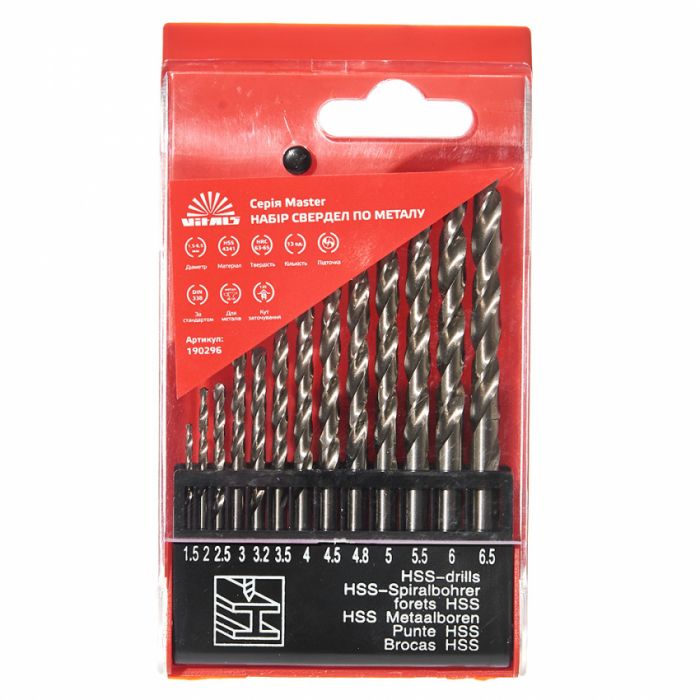 Набір свердел по металу HSS 4341 13 шт. 1.5–6.5 мм Vitals Master