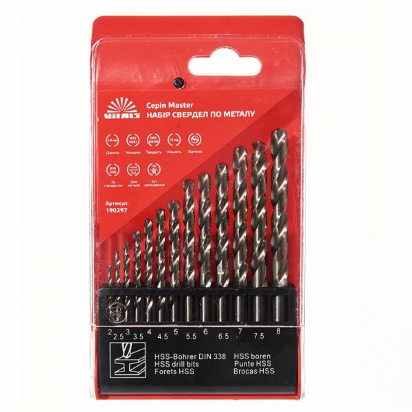 Набір свердел по металу HSS 4341 13 шт. 2–8 мм Vitals Master